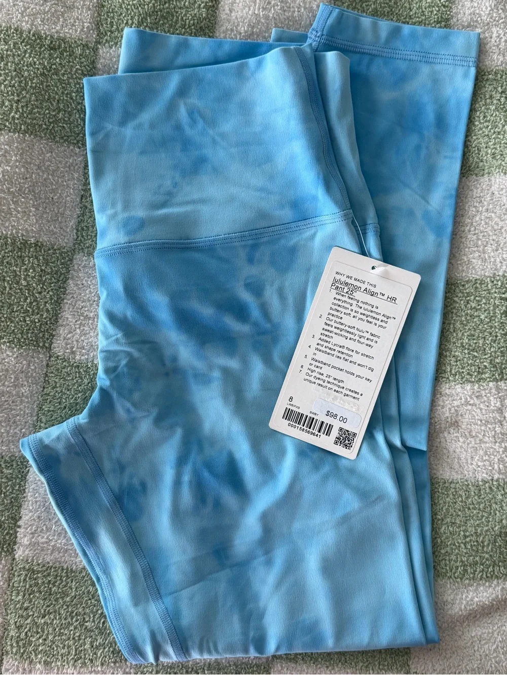 NWT Lululemon Align HR Pant 25” SWBY Blue Tie Dye Size 8